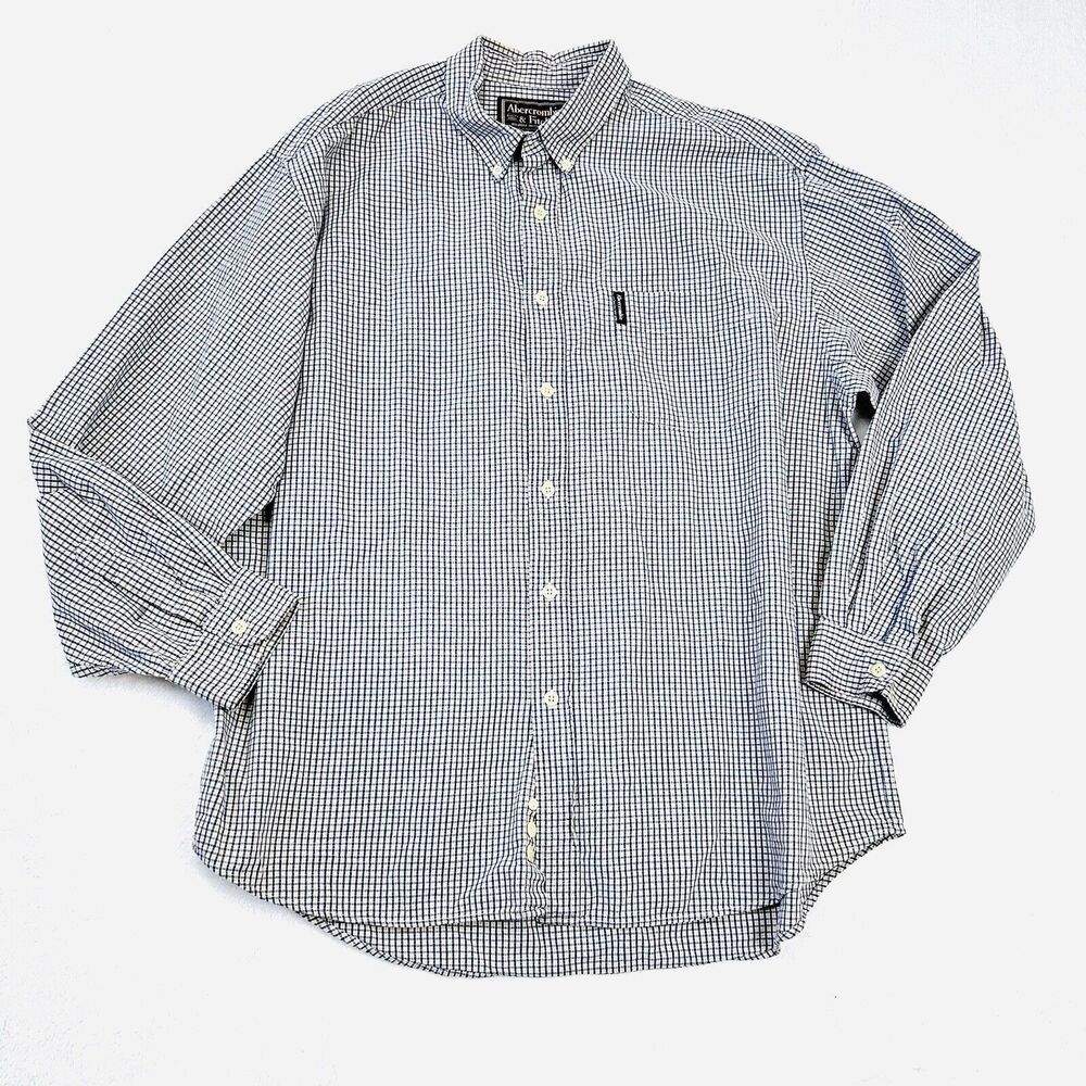 VTG Abercrombie & Fitch Plaid Shirt Button Up Large Blue Tan Classic‎ Outdoors